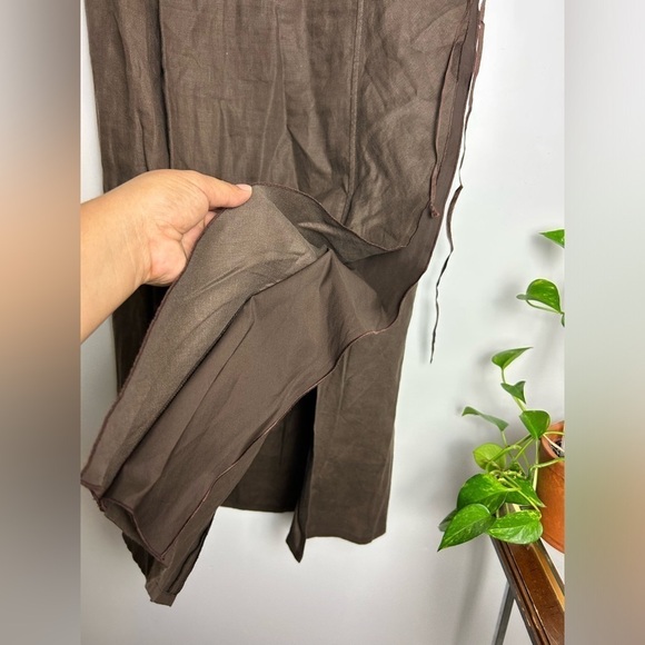 Philippe Adec Paris 100%linen Portugal made Sz 8 Pleated Ruffle Slit Maxi Skirt - Picture 4 of 13